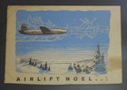 Amerikanische Weihnachtskarte, die eine C-54 in Winterlandschaft zeigt.
